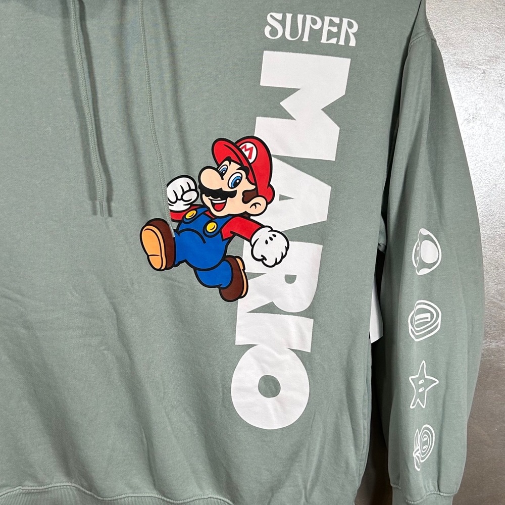 Super Mario Nintendo Graphic Hoodie Sage Green Mens Size‎ Medium New